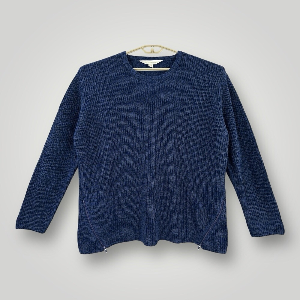 Nicki Minaj Sweater Womans 3XL‎ Navy Blue Chunky Knit Side Zippers Retro Street